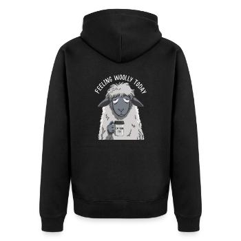 Feeling Woolly today - Unisex Premium Bio Zip Hoodie - Schwarz - Hinten - Nico (187cm)