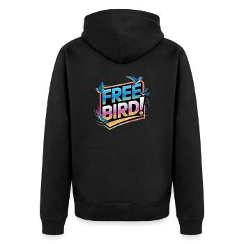 Free Bird - frei wie ein Vogel - Unisex Premium Bio Zip Hoodie - Schwarz - Hinten - Nico (187cm)