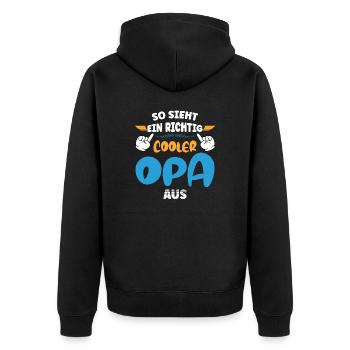 So sieht ein richtig cooler Opa aus - Unisex Premium Bio Zip Hoodie - Schwarz - Hinten - Nico (187cm)