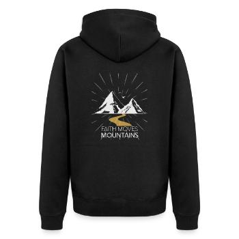 Faith moves mountains - Glaube versetzt Berge - Unisex Premium Bio Zip Hoodie - Schwarz - Hinten - Nico (187cm)