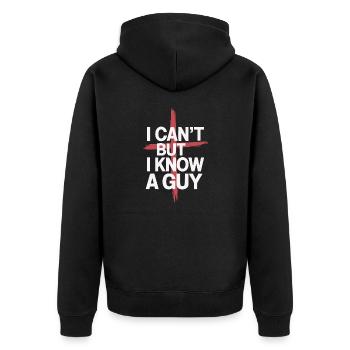 Jesus - ich kann nicht, aber ich kenn da jemanden - Unisex Premium Bio Zip Hoodie - Schwarz - Hinten - Nico (187cm)