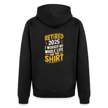 Retired 2025 - Endlich in Rente - Unisex Premium Bio Zip Hoodie - Schwarz - Hinten - Nico (187cm)