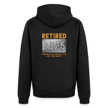 Retired 2025 - Endlich in Rente - Unisex Premium Bio Zip Hoodie - Schwarz - Hinten - Nico (187cm)