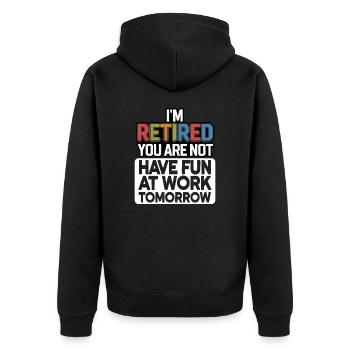 Retired 2025 - Ich bin RENTE, DU nicht - Unisex Premium Bio Zip Hoodie - Schwarz - Hinten - Nico (187cm)