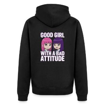 A good girl with a bad attitude - Unisex Premium Organic Zip Hoodie - black - Back - Nico (187cm)