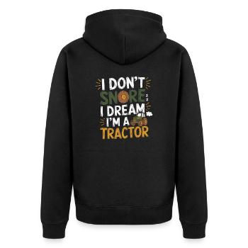Nicht Schnarchen, Träume ich bin Traktor - Unisex Premium Bio Zip Hoodie - Schwarz - Hinten - Nico (187cm)