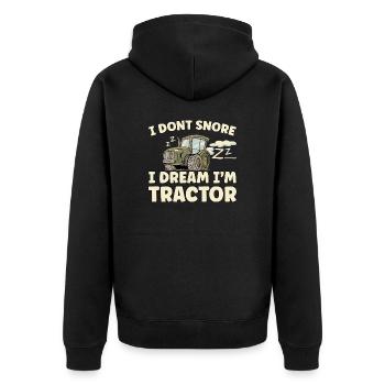 Nicht Schnarchen, Träume ich bin Traktor - Unisex Premium Bio Zip Hoodie - Schwarz - Hinten - Nico (187cm)