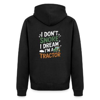 Nicht Schnarchen, Träume ich bin Traktor - Unisex Premium Bio Zip Hoodie - Schwarz - Hinten - Nico (187cm)