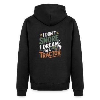Nicht Schnarchen, Träume ich bin Traktor - Unisex Premium Bio Zip Hoodie - Schwarz - Hinten - Nico (187cm)