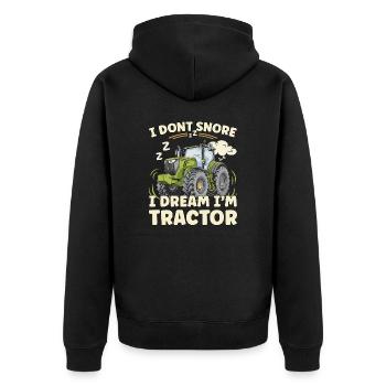 Nicht Schnarchen, Träume ich bin Traktor - Unisex Premium Bio Zip Hoodie - Schwarz - Hinten - Nico (187cm)