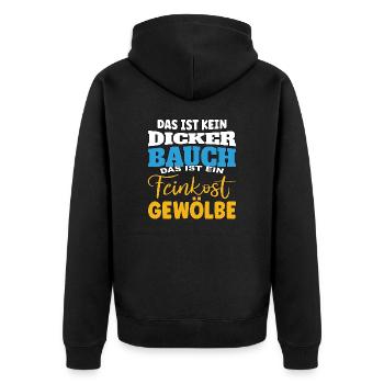 Das ist kein Bauch, das ist ein Feinkostgewölbe - Unisex Premium Bio Zip Hoodie - Schwarz - Hinten - Nico (187cm)