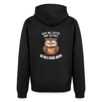 Coffee Owl - donne-moi du café et silence ou meurs - Veste à capuche bio Premium Unisexe - noir - Dos - Nico (187cm)