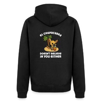 El Chupacabra glaubt auch nicht an Kryptiden - Unisex Premium Bio Zip Hoodie - Schwarz - Hinten - Nico (187cm)
