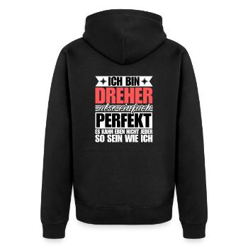 Perfekter Dreher - Unisex Premium Bio Zip Hoodie - Schwarz - Hinten - Nico (187cm)