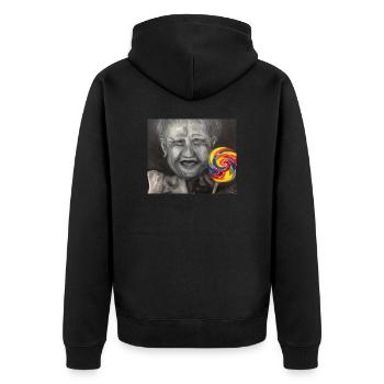YOUNG AT HEART - Unisex Premium Organic Zip Hoodie - black - Back - Nico (187cm)