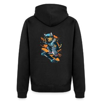 Cooler Katzen-Skate - Unisex Premium Bio Zip Hoodie - Schwarz - Hinten - Nico (187cm)