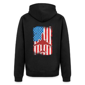 Flugzeuge 4. Juli USA - Unisex Premium Bio Zip Hoodie - Schwarz - Hinten - Nico (187cm)