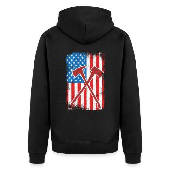 4. Juli US Feuerwehrmann - Unisex Premium Bio Zip Hoodie - Schwarz - Hinten - Nico (187cm)