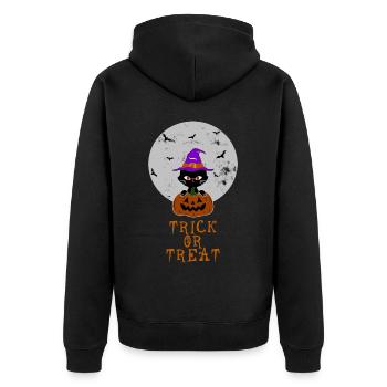 Halloween Trick or Treat Katze Kürbis Hexenhut - Unisex Premium Bio Zip Hoodie - Schwarz - Hinten - Nico (187cm)
