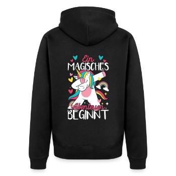 Grundschule Einschulung Schulkind Einhorn - Unisex Premium Bio Zip Hoodie - Schwarz - Hinten - Nico (187cm)