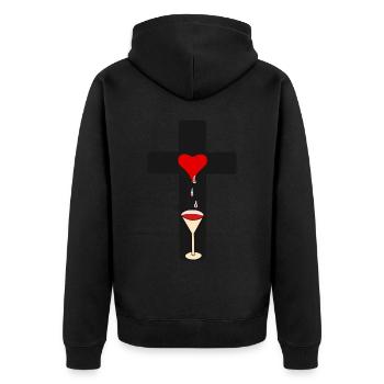 Kreuz Christi Blut Horror Halloween Grufti Okkult - Unisex Premium Bio Zip Hoodie - Schwarz - Hinten - Nico (187cm)