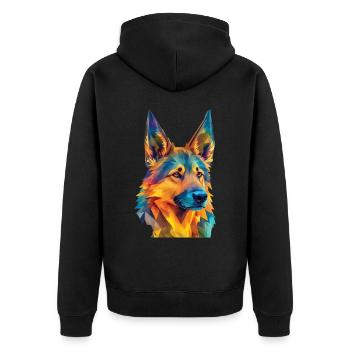 Geometrischer Deutscher Schäferhund Hunde Kunst - Unisex Premium Bio Zip Hoodie - Schwarz - Hinten - Nico (187cm)
