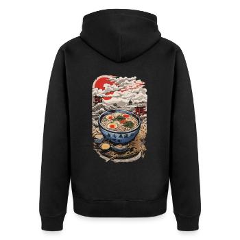 Retro Ramen Japan Ukiyo-E Style Noodle Soup Art - Unisex Premium Organic Zip Hoodie - black - Back - Nico (187cm)