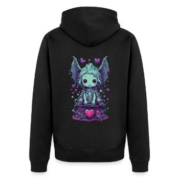 Gothic Ghoul Kawaii Love Monster Pastel Design - Unisex Premium Bio Zip Hoodie - Schwarz - Hinten - Nico (187cm)