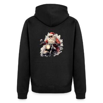 Motorradfahrender Weihnachtsmann - Weihnachten - Unisex Premium Bio Zip Hoodie - Schwarz - Hinten - Nico (187cm)