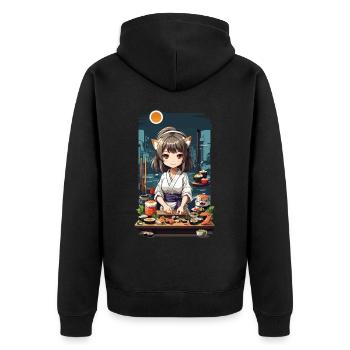 Anime Sushi Master Kawaii Kemonomimi Chef Design - Unisex Premium Organic Zip Hoodie - black - Back - Nico (187cm)