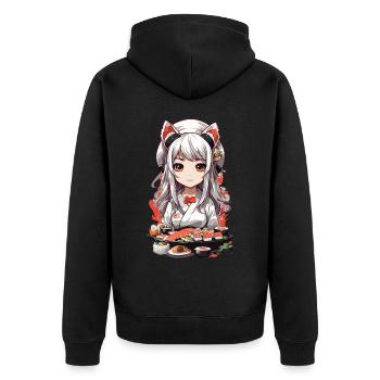 Kawaii Anime Sushi Master with Cat Ears - Unisex Premium Organic Zip Hoodie - black - Back - Nico (187cm)