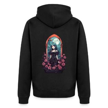 Goth E-Girl Dark Anime Roses Aesthetic - Unisex Premium Organic Zip Hoodie - black - Back - Nico (187cm)