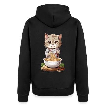 Kawaii Katze Ramen Nudelsuppe Design Otaku Mode - Unisex Premium Bio Zip Hoodie - Schwarz - Hinten - Nico (187cm)