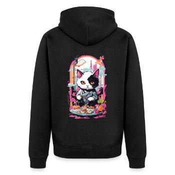 Kawaii Sushi Cat Pastel Goth Japan Style - Unisex Premium Organic Zip Hoodie - black - Back - Nico (187cm)