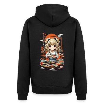 Kawaii Anime Sushi Girl Streetwear Food Design - Veste à capuche bio Premium Unisexe - noir - Dos - Nico (187cm)