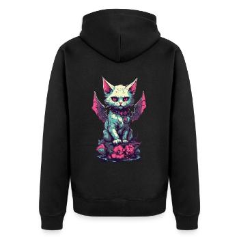 Goth Katze Vampir Dämonen Aesthetic - Unisex Premium Bio Zip Hoodie - Schwarz - Hinten - Nico (187cm)