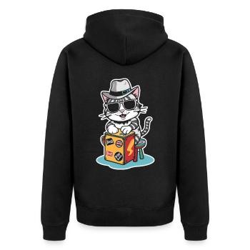 Cajon-Schlagzeuger - Unisex Premium Bio Zip Hoodie - Schwarz - Hinten - Nico (187cm)