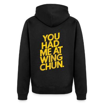Wing Chun Kampfsport Geschenk - Unisex Premium Bio Zip Hoodie - Schwarz - Hinten - Nico (187cm)