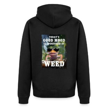 Gecko - Today's good mood is sponsored by weed - Unisex Premium Bio Zip Hoodie - Schwarz - Hinten - Nico (187cm)