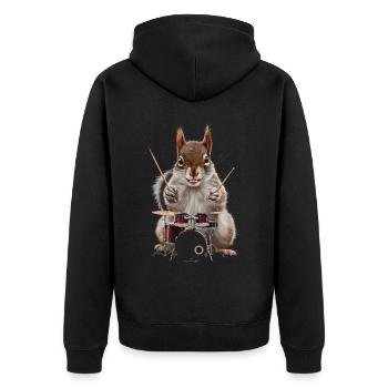 Eichhörnchen Schlagzeug - Unisex Premium Bio Zip Hoodie - Schwarz - Hinten - Nico (187cm)