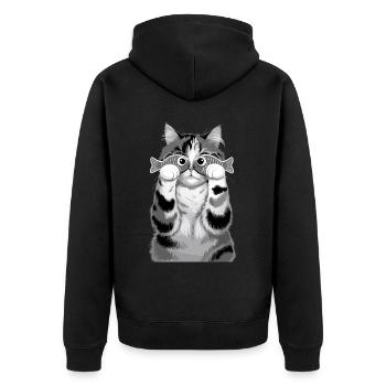 Niedliche Katze hält Fischaugen für - Unisex Premium Bio Zip Hoodie - Schwarz - Hinten - Nico (187cm)