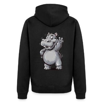 Niedliches Nipferd Baby mit Zung raus. Design - Unisex Premium Bio Zip Hoodie - Schwarz - Hinten - Nico (187cm)