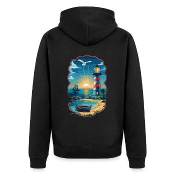 Leuchtturm Ostsee Nordsee - Unisex Premium Bio Zip Hoodie - Schwarz - Hinten - Nico (187cm)