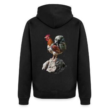 Huhn Hahn - Unisex Premium Bio Zip Hoodie - Schwarz - Hinten - Nico (187cm)
