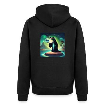 Vokasma 🔮🔮🔮 - Unisex Premium Bio Zip Hoodie - Schwarz - Hinten - Nico (187cm)