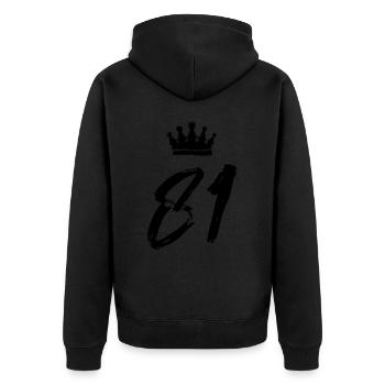 81 Zahl Krone - Unisex Premium Bio Zip Hoodie - Schwarz - Hinten - Nico (187cm)