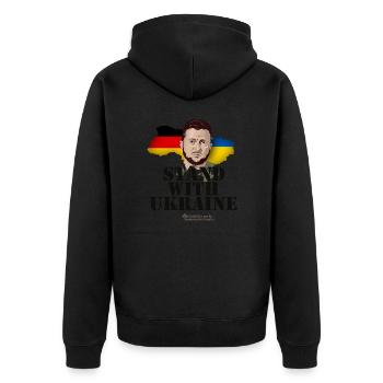Ukraine Germany Slogan Stand with Ukraine - Unisex Premium Organic Zip Hoodie - black - Back - Nico (187cm)