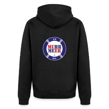 Mehr Meer Lustiger Spruch Nordsee Ostsee Liebe - Unisex Premium Bio Zip Hoodie - Schwarz - Hinten - Nico (187cm)