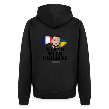 Ukraine France Stand with Ukraine - Unisex Premium Bio Zip Hoodie - Schwarz - Hinten - Nico (187cm)