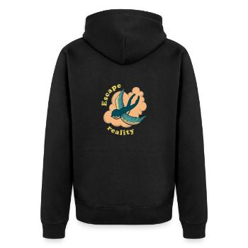 Entfliehen Sie der Realität Vintage Swallow und Cloud - Unisex Premium Bio Zip Hoodie - Schwarz - Hinten - Nico (187cm)